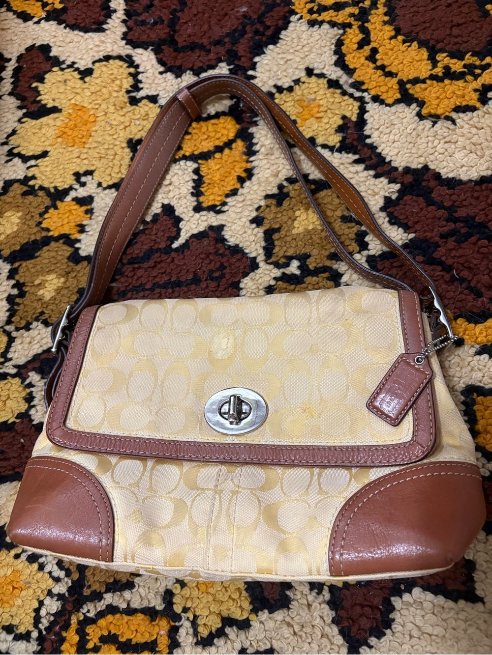 Coach Hamptons Signature Turnlock Flap Bag